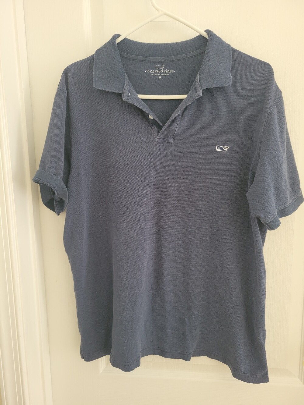 Vineyard Vines Solid Blue Pique Knit Cotton Polo Shirt Short Sleeve Size Medium
